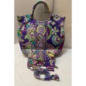 Vera Bradley Large Mandy Bag Heather Purple Paisley w/ Wallet & Strap Retired